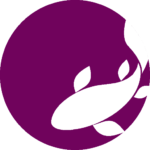 Liyu Development Logo - magenta circle with white carp swimming clockwise down the right side