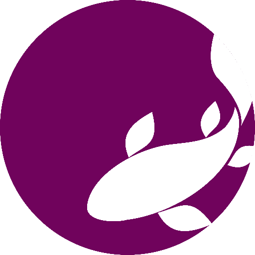Liyu Development Logo - magenta circle with white carp swimming clockwise on right